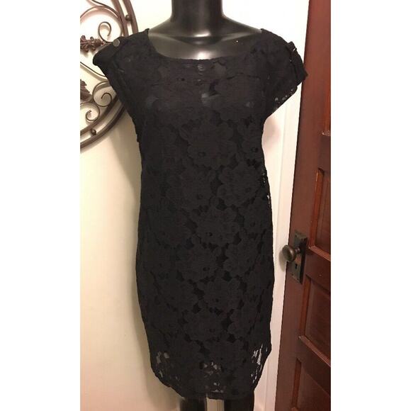 6 Cynthia Steffe Silk Lined Cotton Blend Black Lace "Isabella" Sheath Dress - Picture 1 of 9